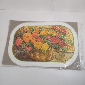 Fall Flowers Vintage 1981 Floral Basket Placemats. New
